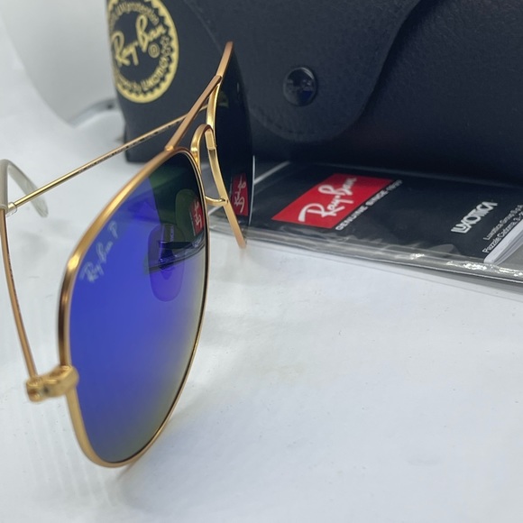New Ray ban Aviator Gold with Polarized Flash Blue Mirror 58 - Picture 6 of 8